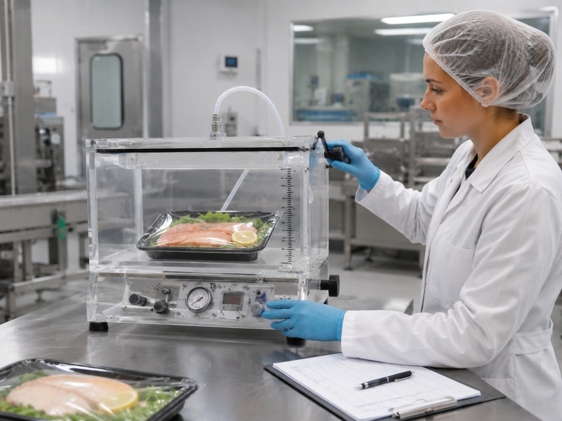 Contrôle d'étanchéité d'un emballage alimentaire sous cloche à vide