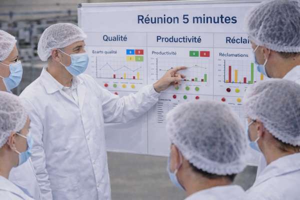 Réunion terrain pour améliorer durablement la performance qualité en industrie agroalimentaire